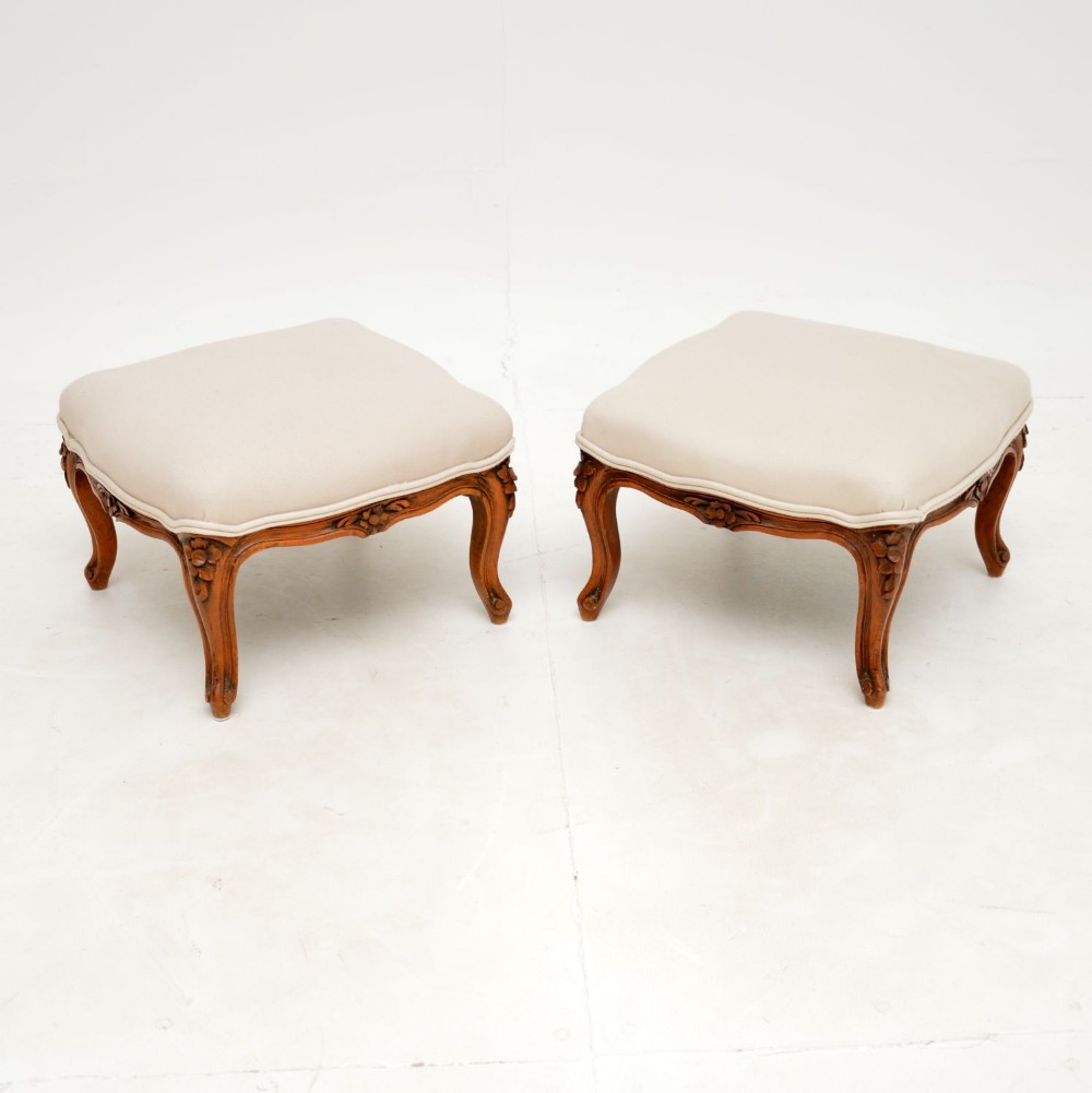 Pair of Antique French Solid Walnut Foot Stools