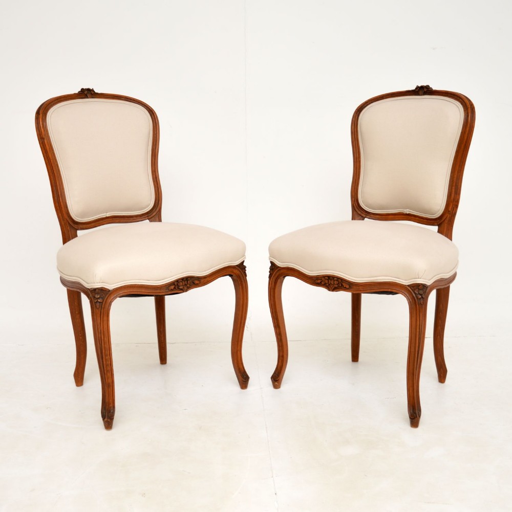 Pair of Antique French Solid Walnut Side Chairs