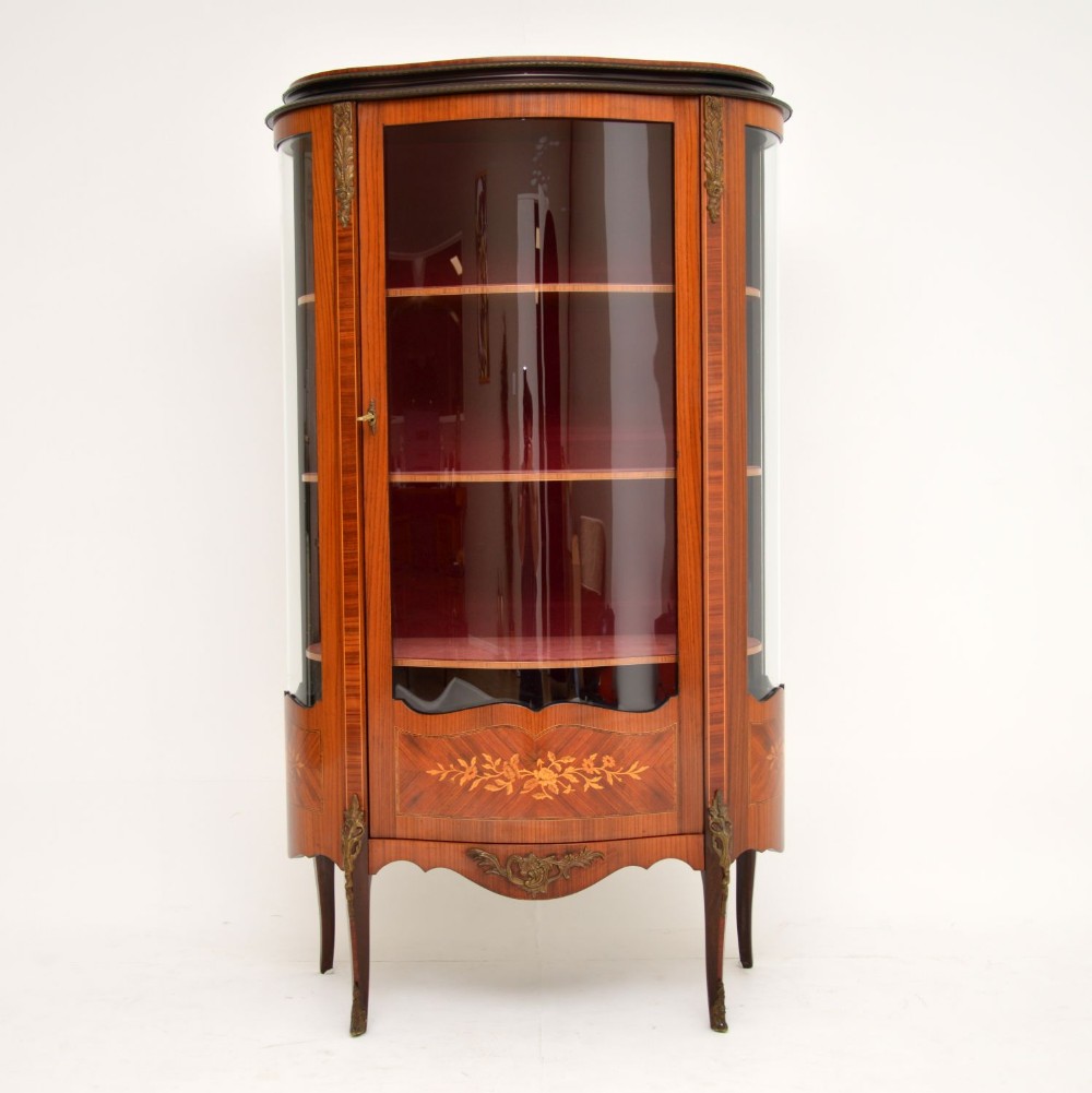 Antique French Style Inlaid Marquetry Display Cabinet
