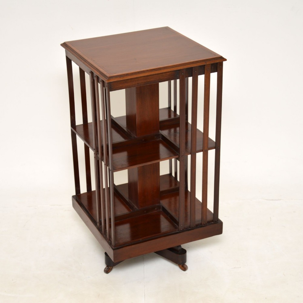 Antique Edwardian Inlaid Mahogany Revolving Bookcase