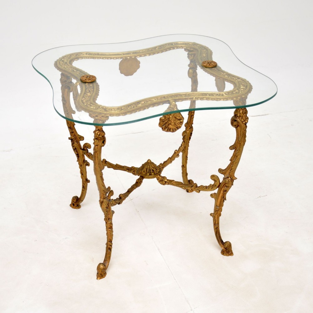 Antique French Brass & Glass Side Table