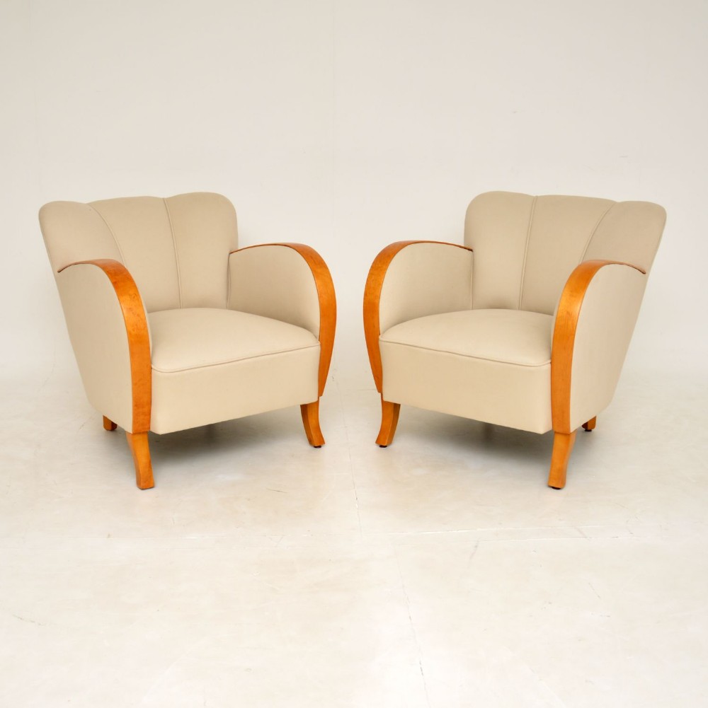 Pair of Swedish Art Deco Satin Birch Armchairs