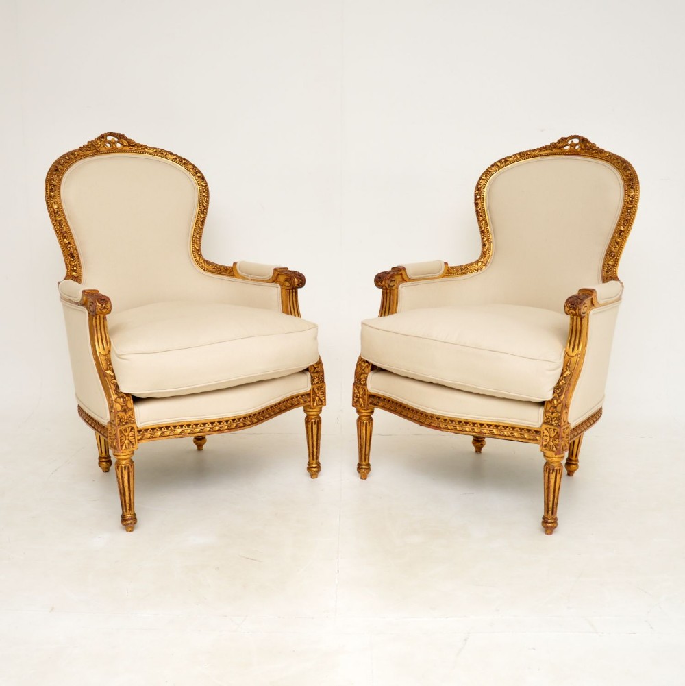 Pair of Antique French Gilt Wood Armchairs