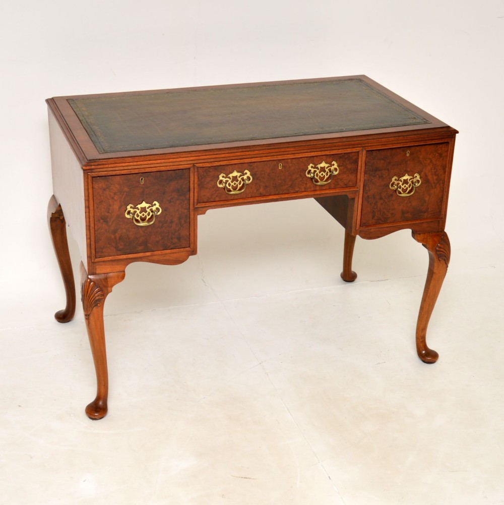 Antique Edwardian Burr Walnut Leather Top Desk