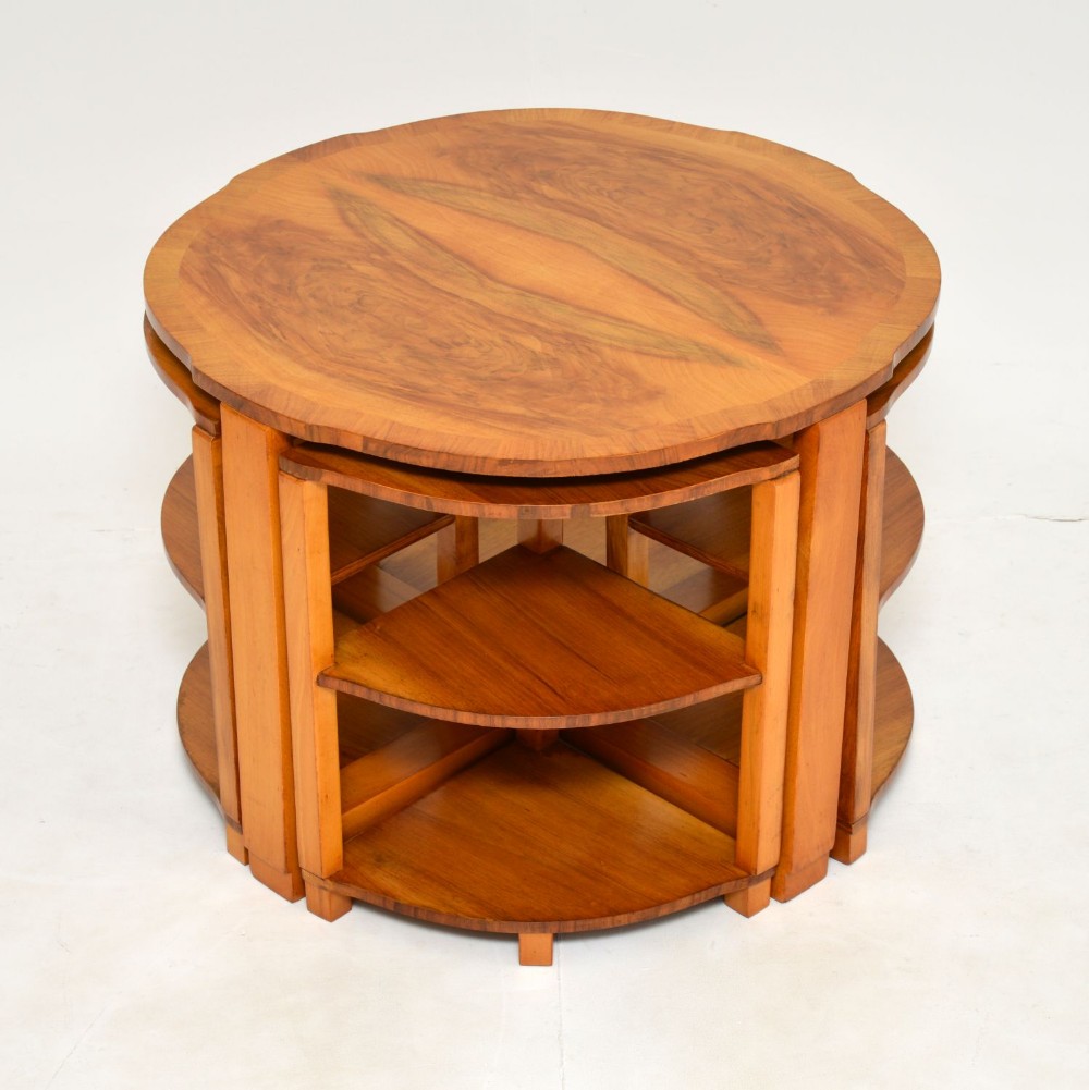 1930's Art Deco Nesting Walnut Coffee Table With Four Nesting Tables