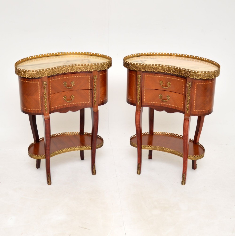 Pair of Antique French Marble Top Kidney Side Tables