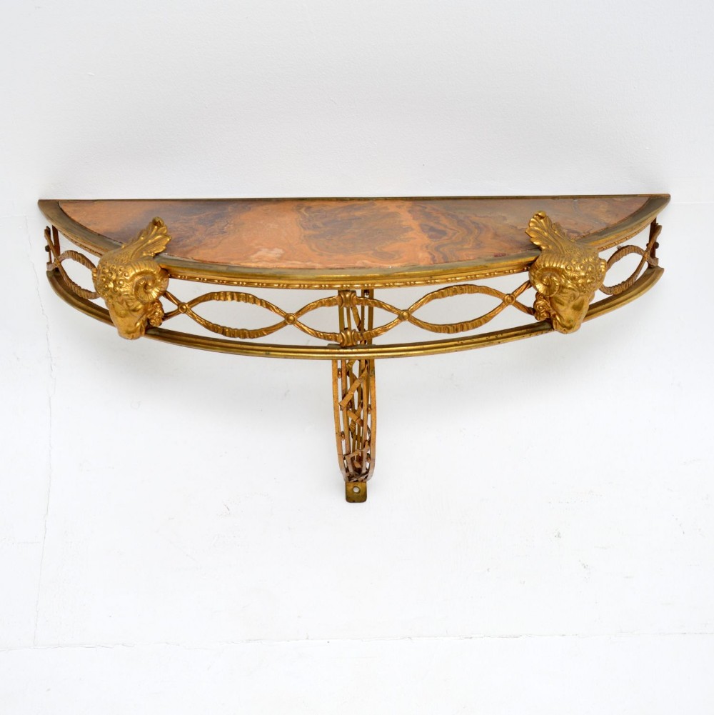 Antique French Gilt Bronze Marble Top Wall Mounting Console Table
