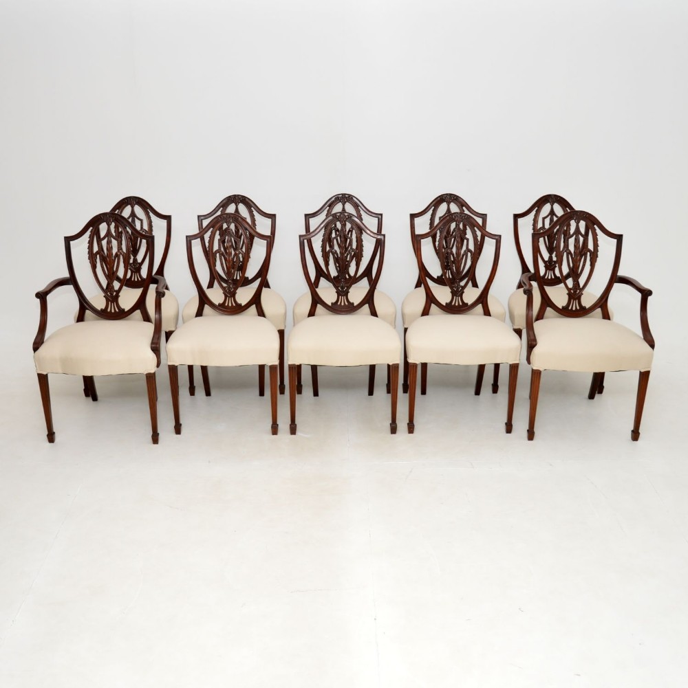 Set of 10 Antique Hepplewhite Style Mahogany Dining Chairs