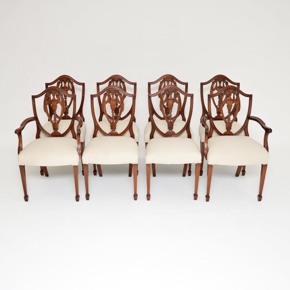 Set of 8 Antique Mahogany Shield Back Dining Chairs