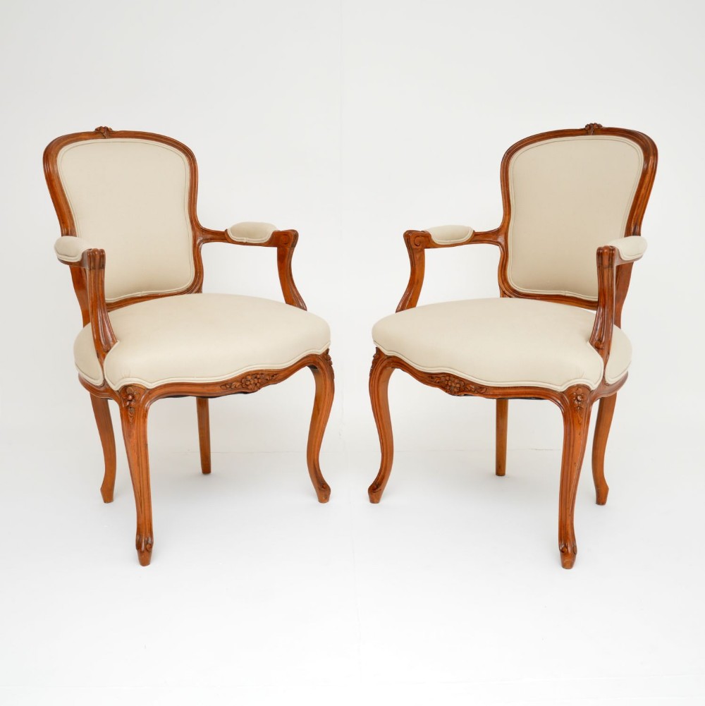 Pair of Antique French Walnut Salon Armchairs
