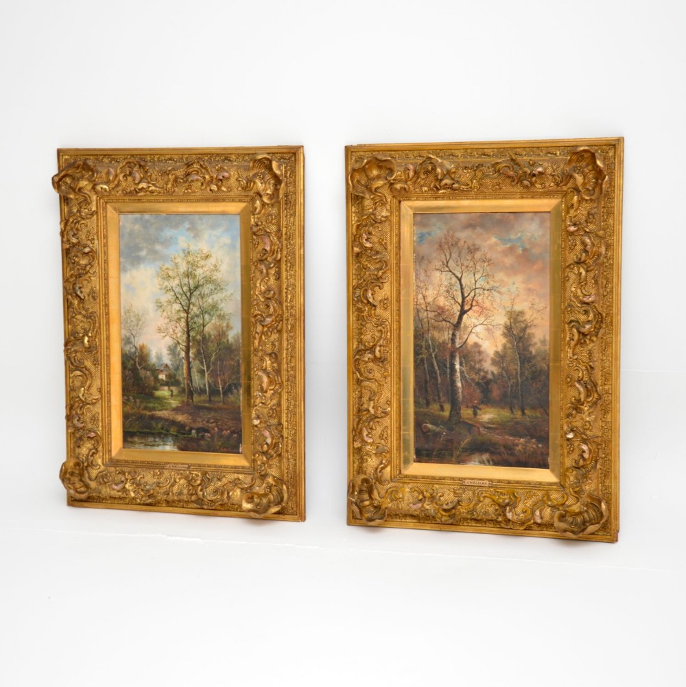 Pair of Antique Victorian Landscape Oil Paintings S Williams