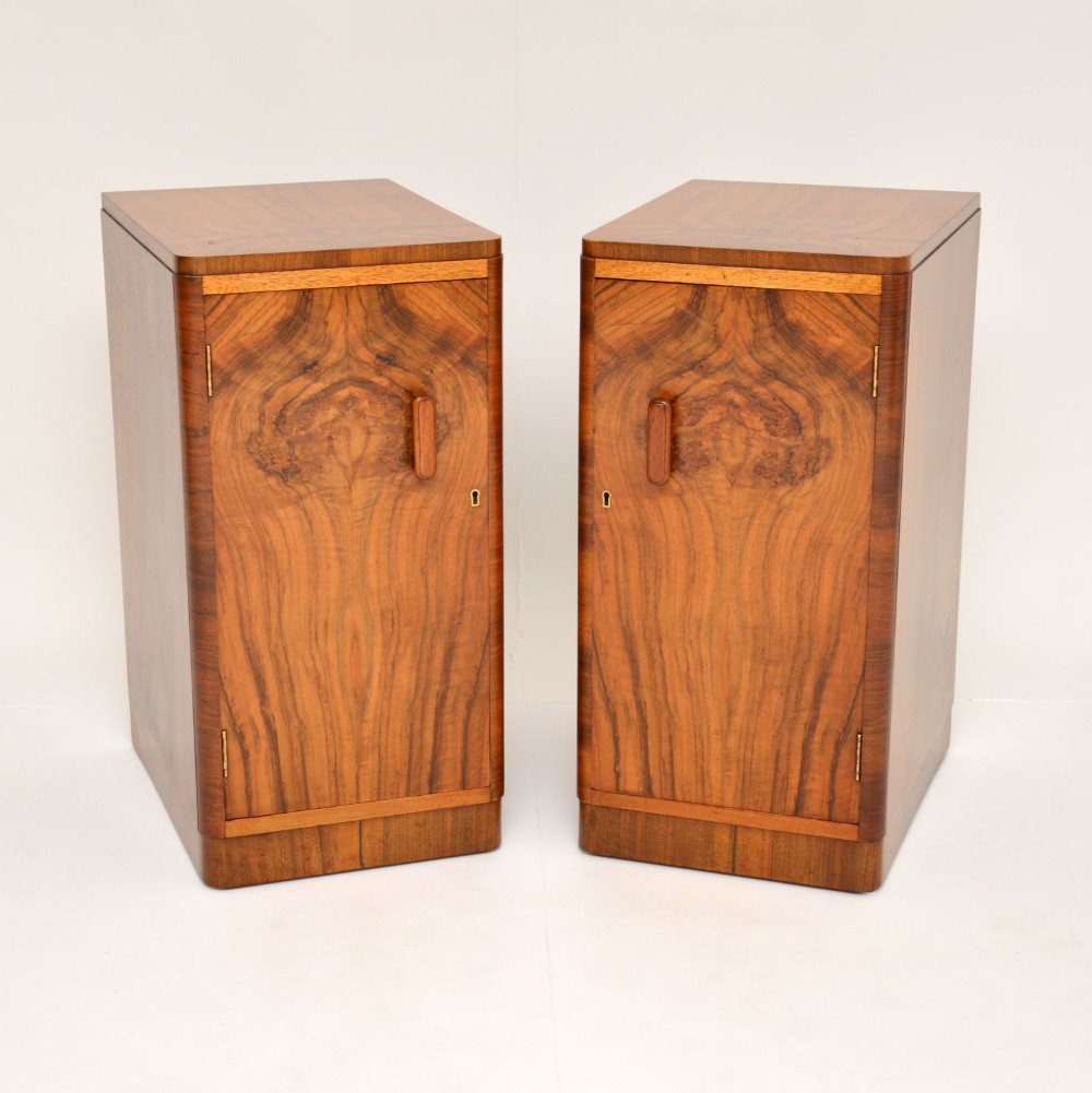 1930's Pair of Art Deco Figured Walnut Bedside Cabinets