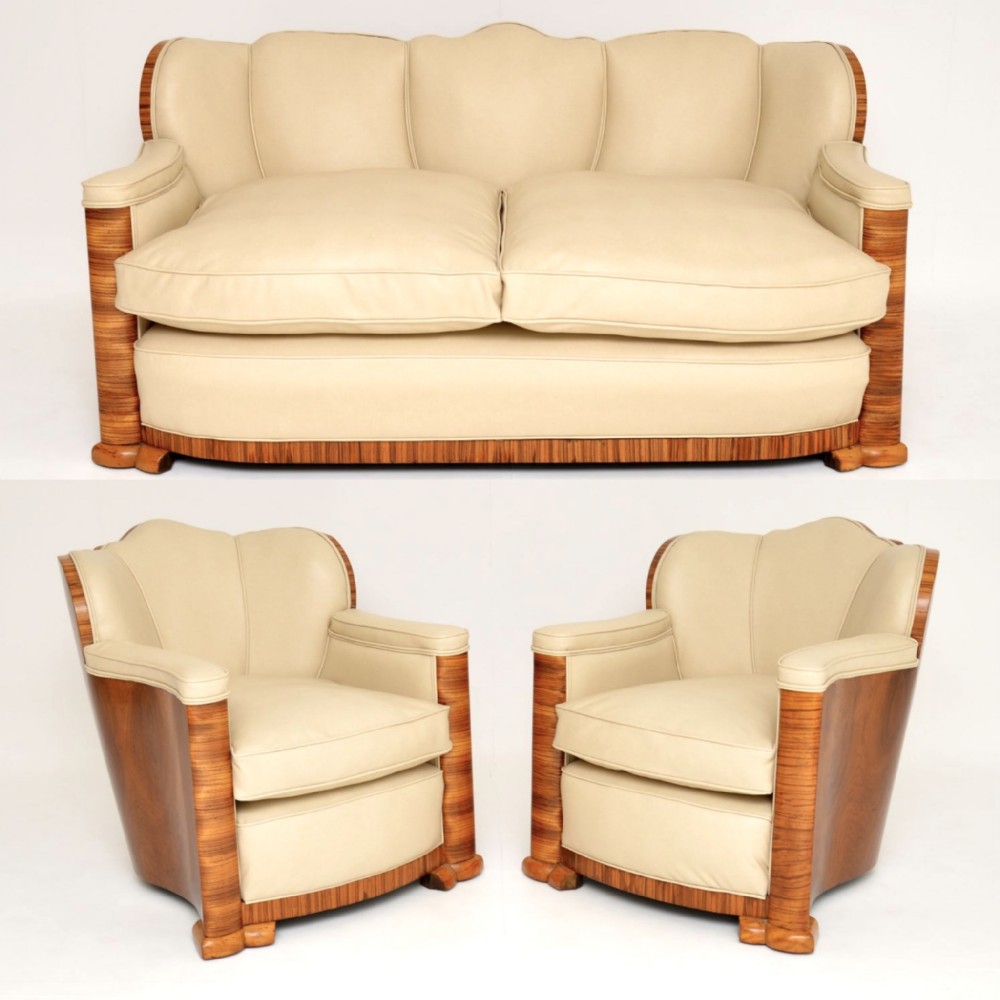 1930's Art Deco Cloud Back Three Piece Armchairs & Sofa by Epstein