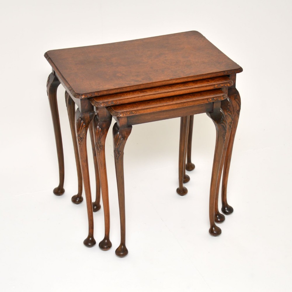 Antique Burr Walnut Nest of Three Tables