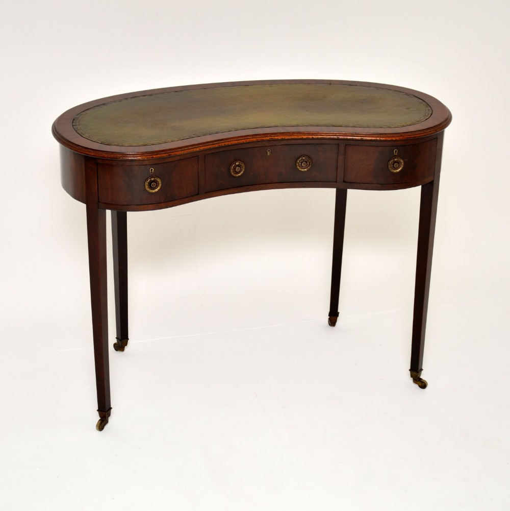 Antique Edwardian Mahogany Leather Top Kidney Desk