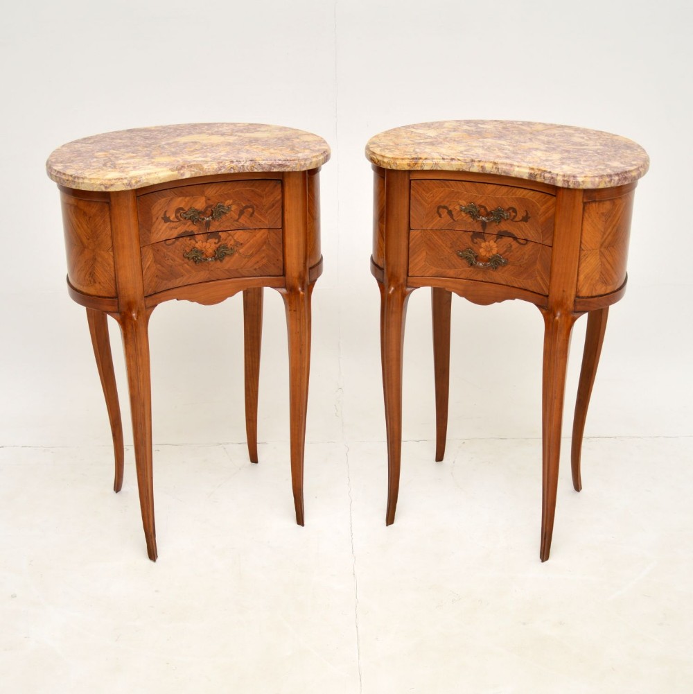 Pair of Antique French Marble Top Kidney Bedside Tables