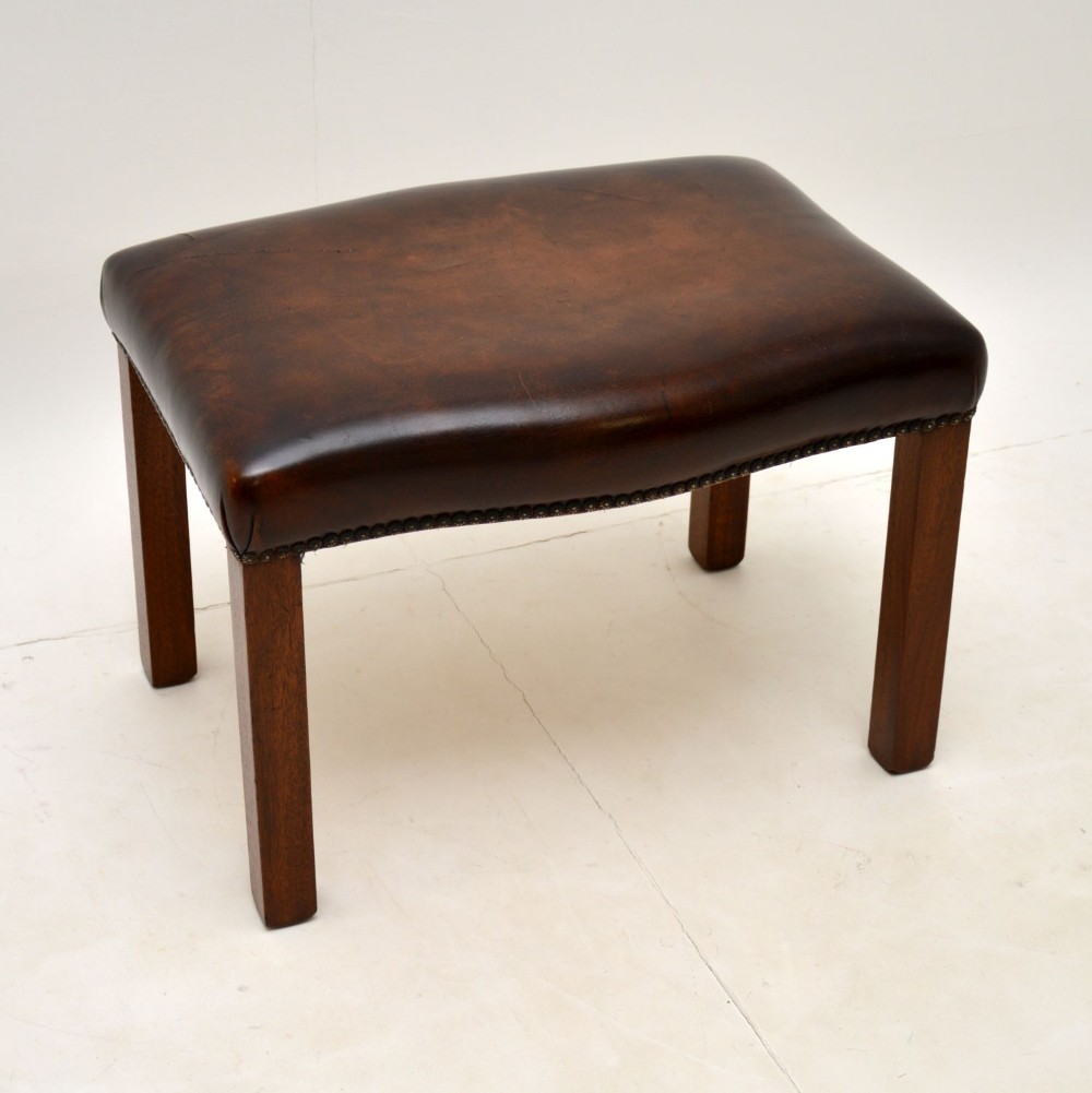 Antique Georgian Style Leather & Mahogany Stool