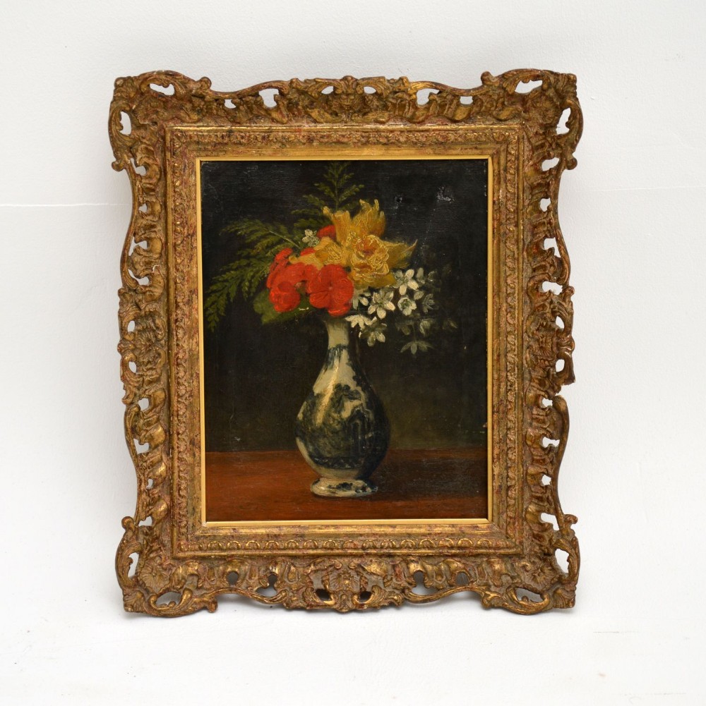 Antique Still Life Oil Painting in Gilt Wood Frame