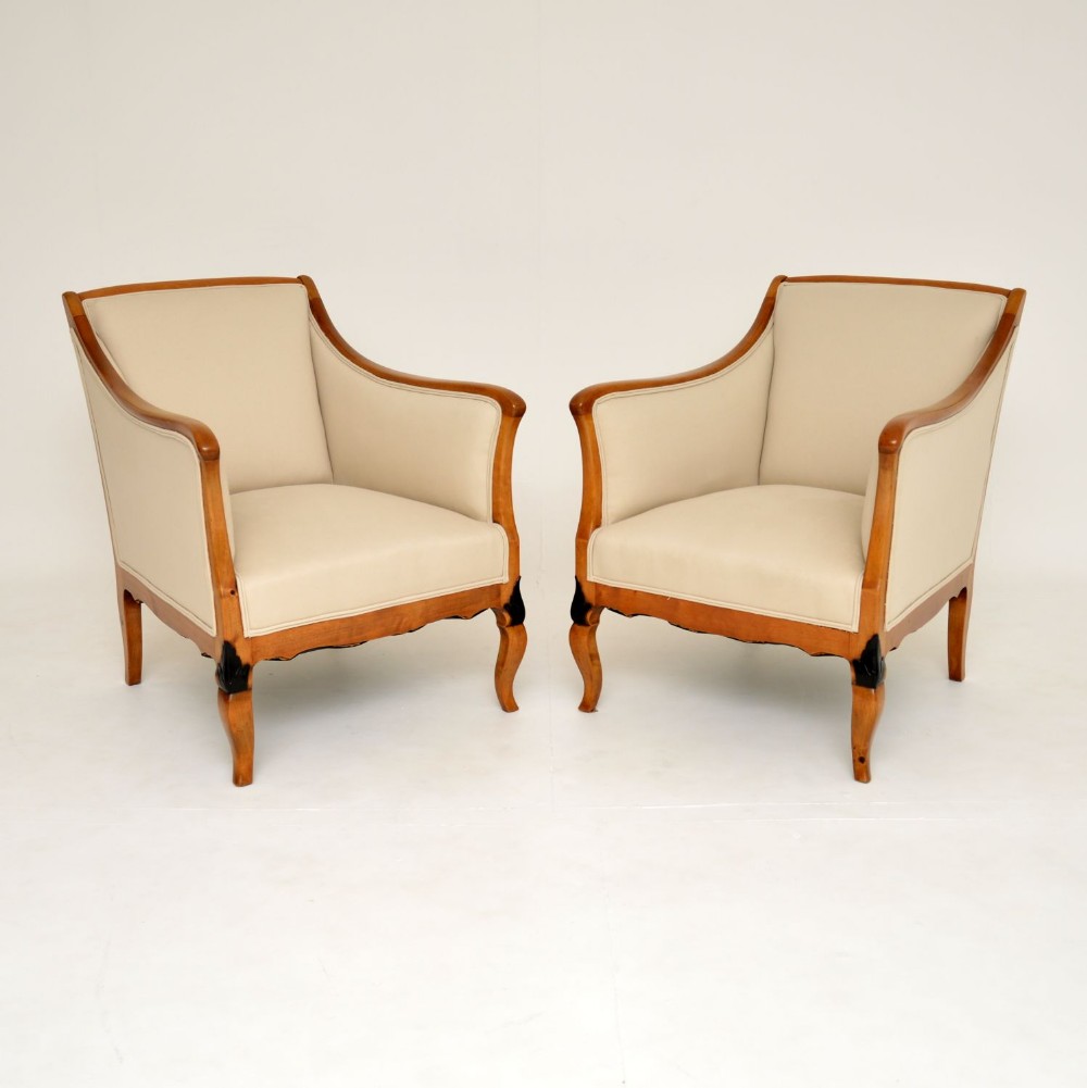 Pair of Antique Swedish Satin Birch Armchairs