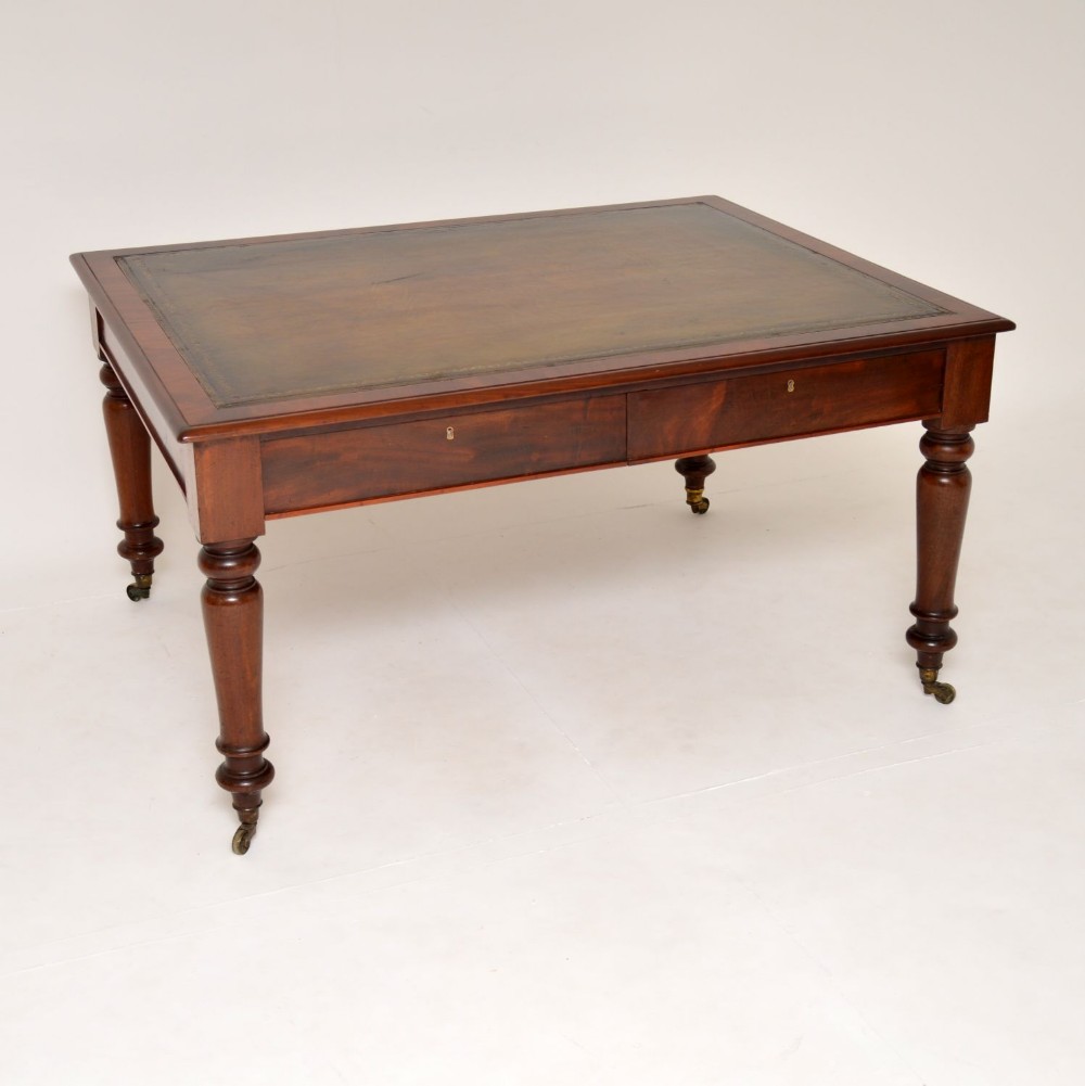 Antique Victorian Mahogany Leather Top Partners Desk 