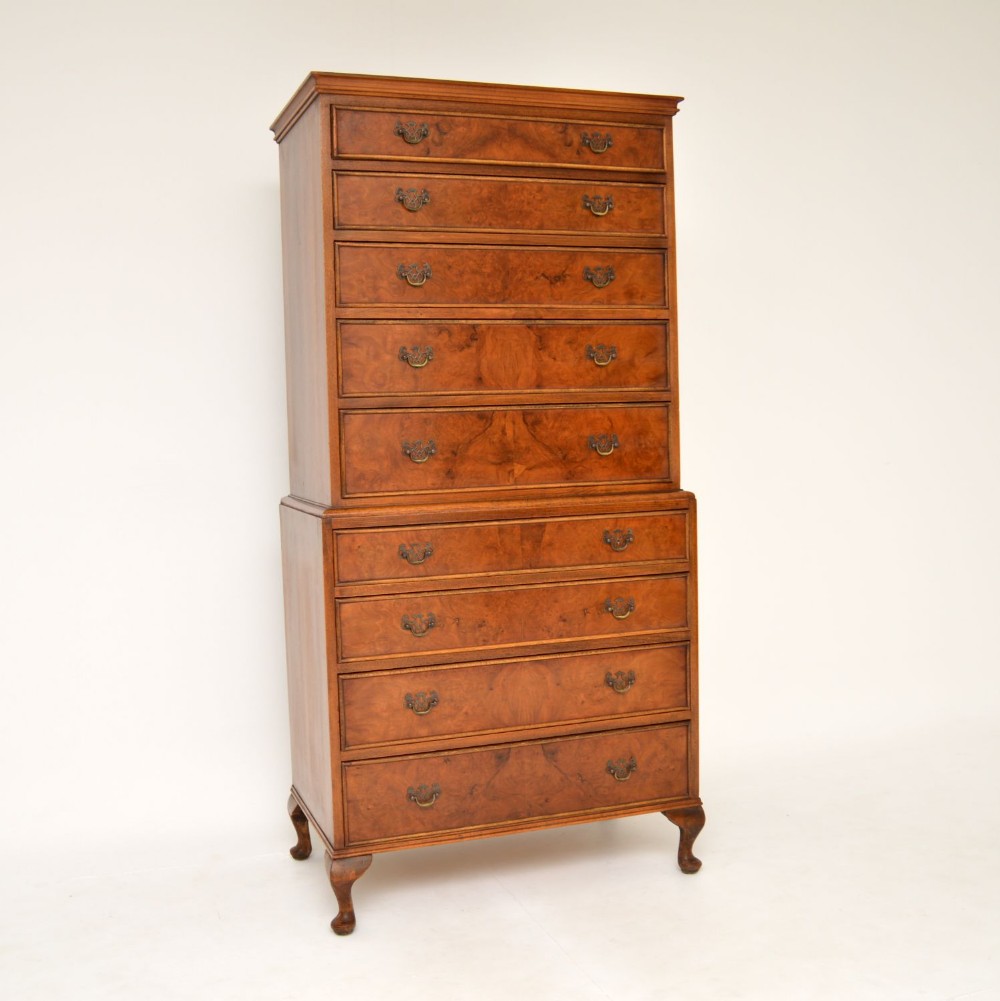 Antique Burr Walnut Chest on Chest of Drawers