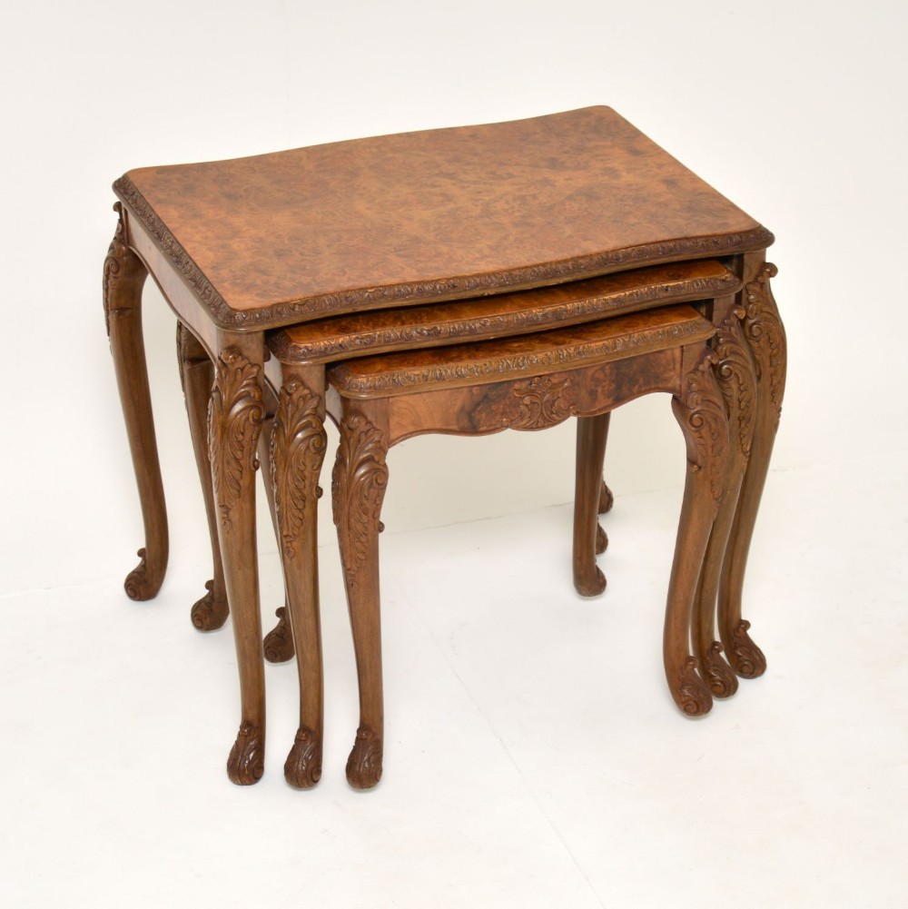 Antique Burr Walnut Nest of  Three Tables