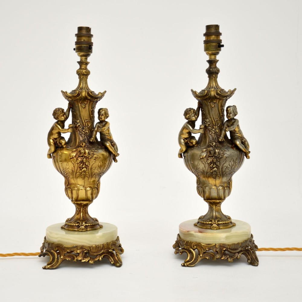 Pair of Antique French Gilt Metal Table Lamps