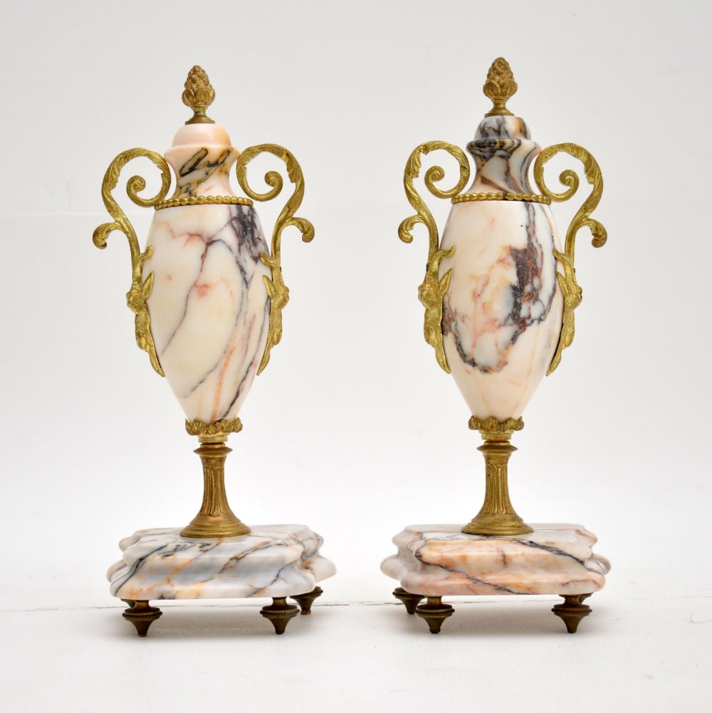 Pair of Antique French Marble & Gilt Bronze Urns