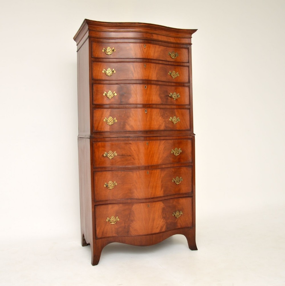 Antique Serpentine Mahogany Chest on Chest of Drawers