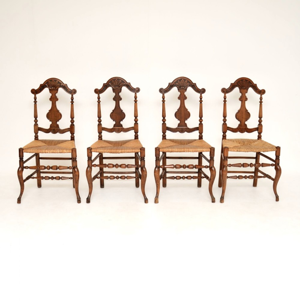Set of 4 Antique French Provincial Walnut Dining Chairs