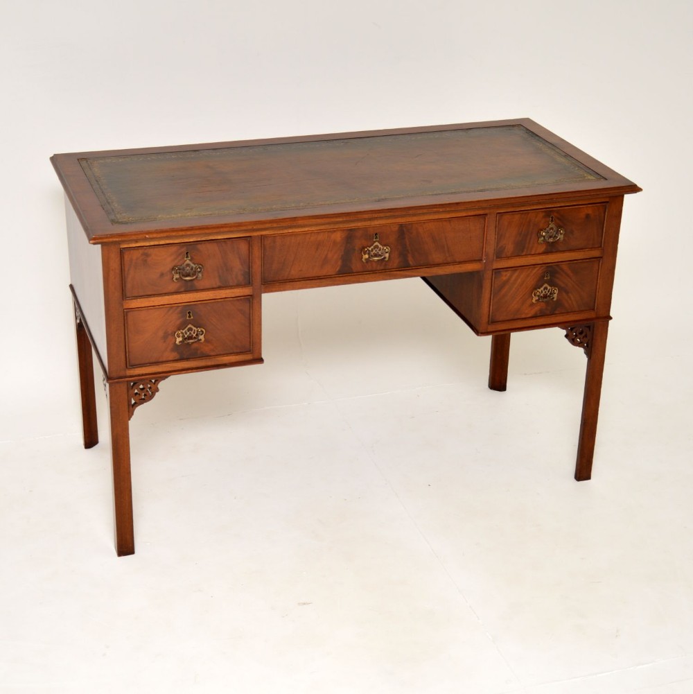 Antique Chippendale Style Mahogany Leather Top Desk
