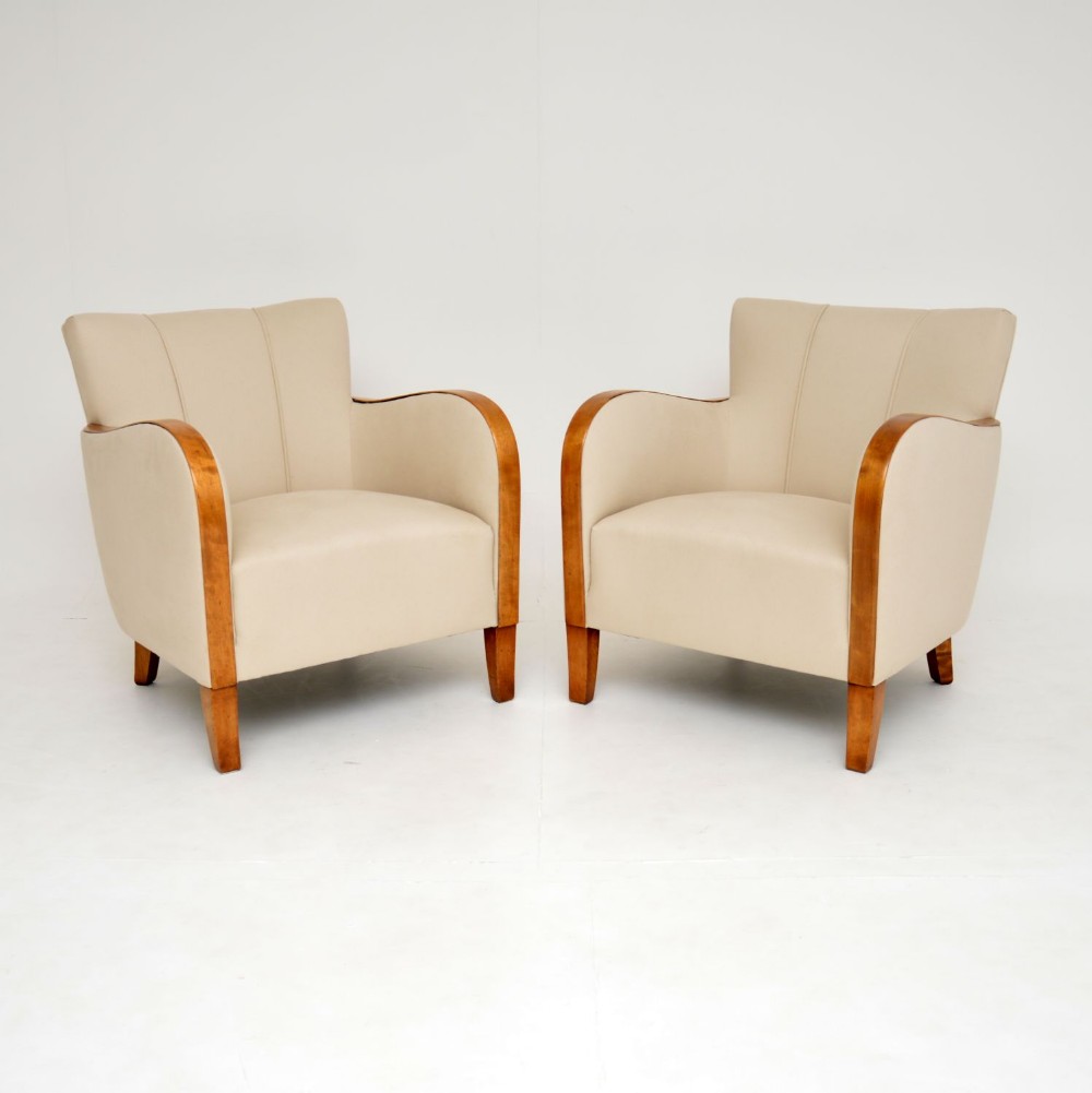 Pair of Swedish Art Deco Satin Birch Armchairs