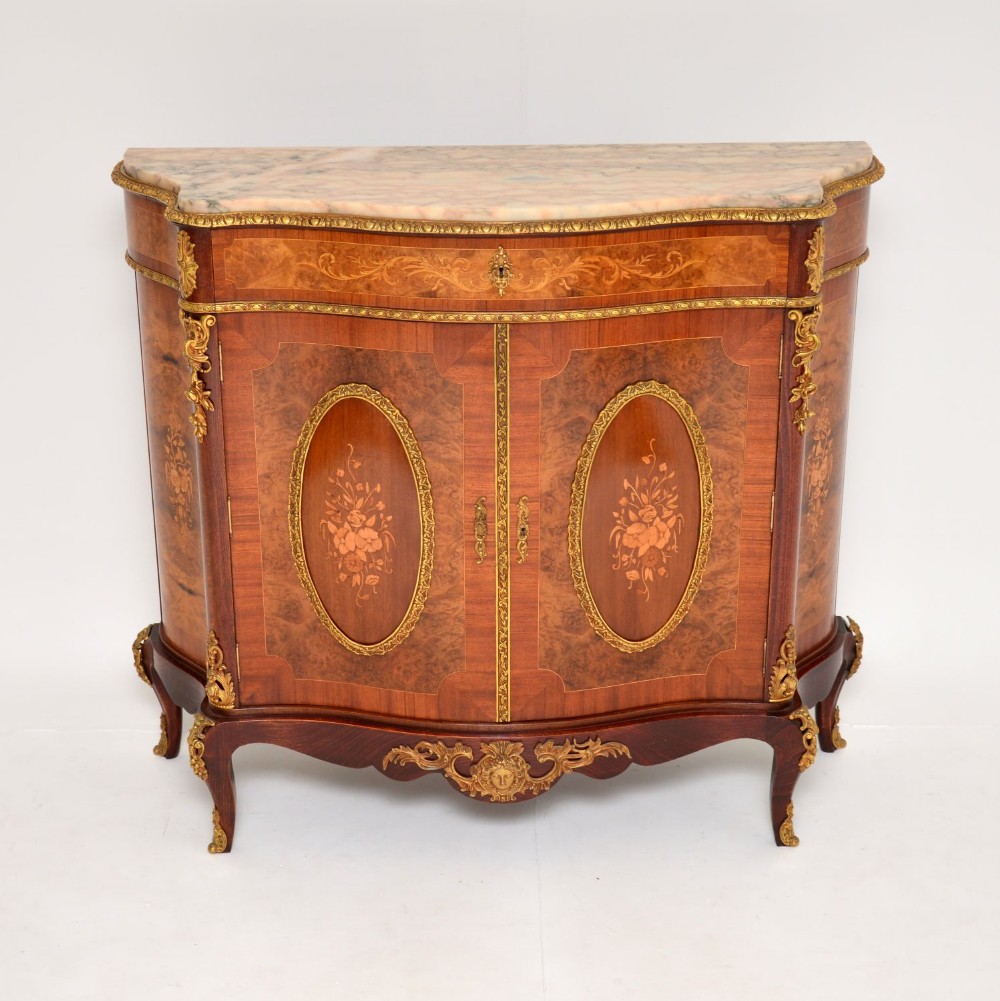 Antique French Inlaid Walnut Marble Top Cabinet