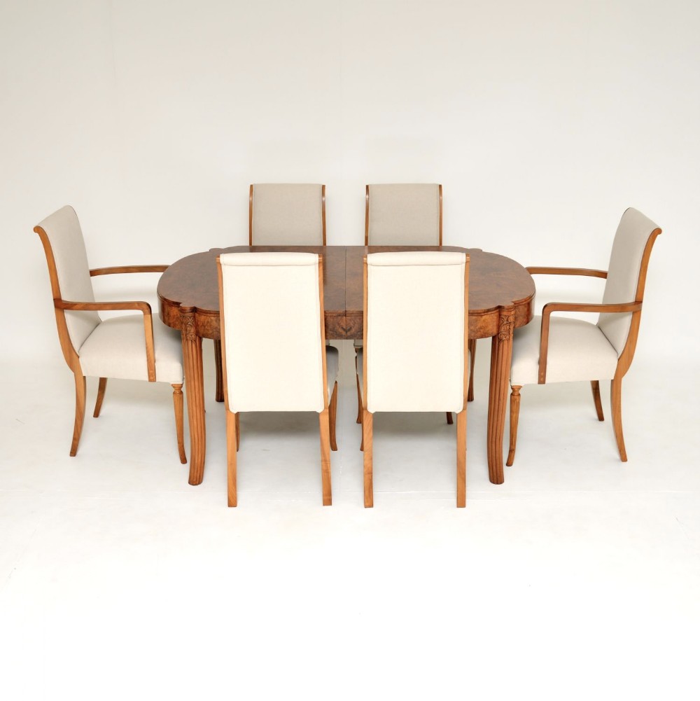 Art Deco Burr Walnut Dining Table & Chairs by Hille