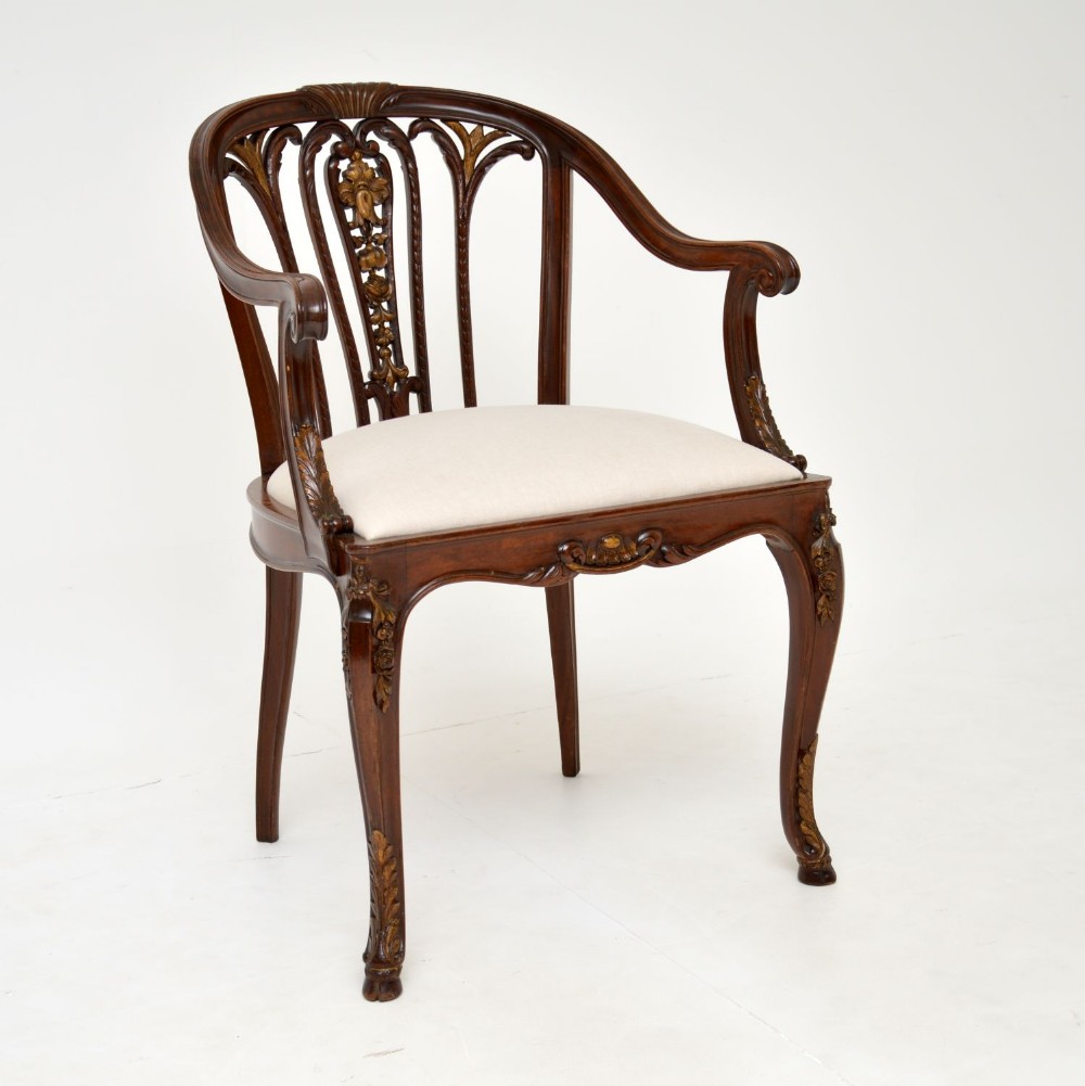 Antique Victorian Mahogany Parcel-Gilt Armchair
