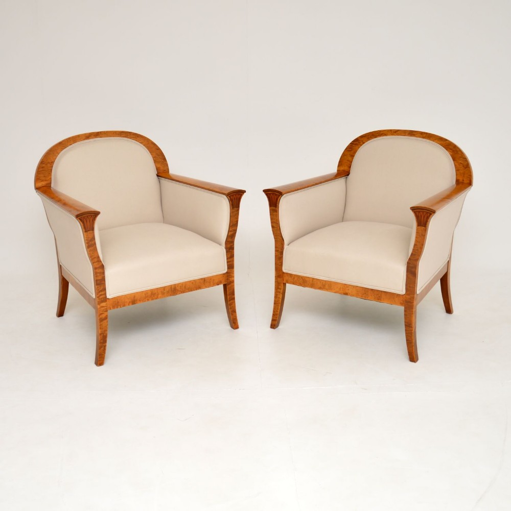 Pair of Antique Swedish Satin Birch Armchairs