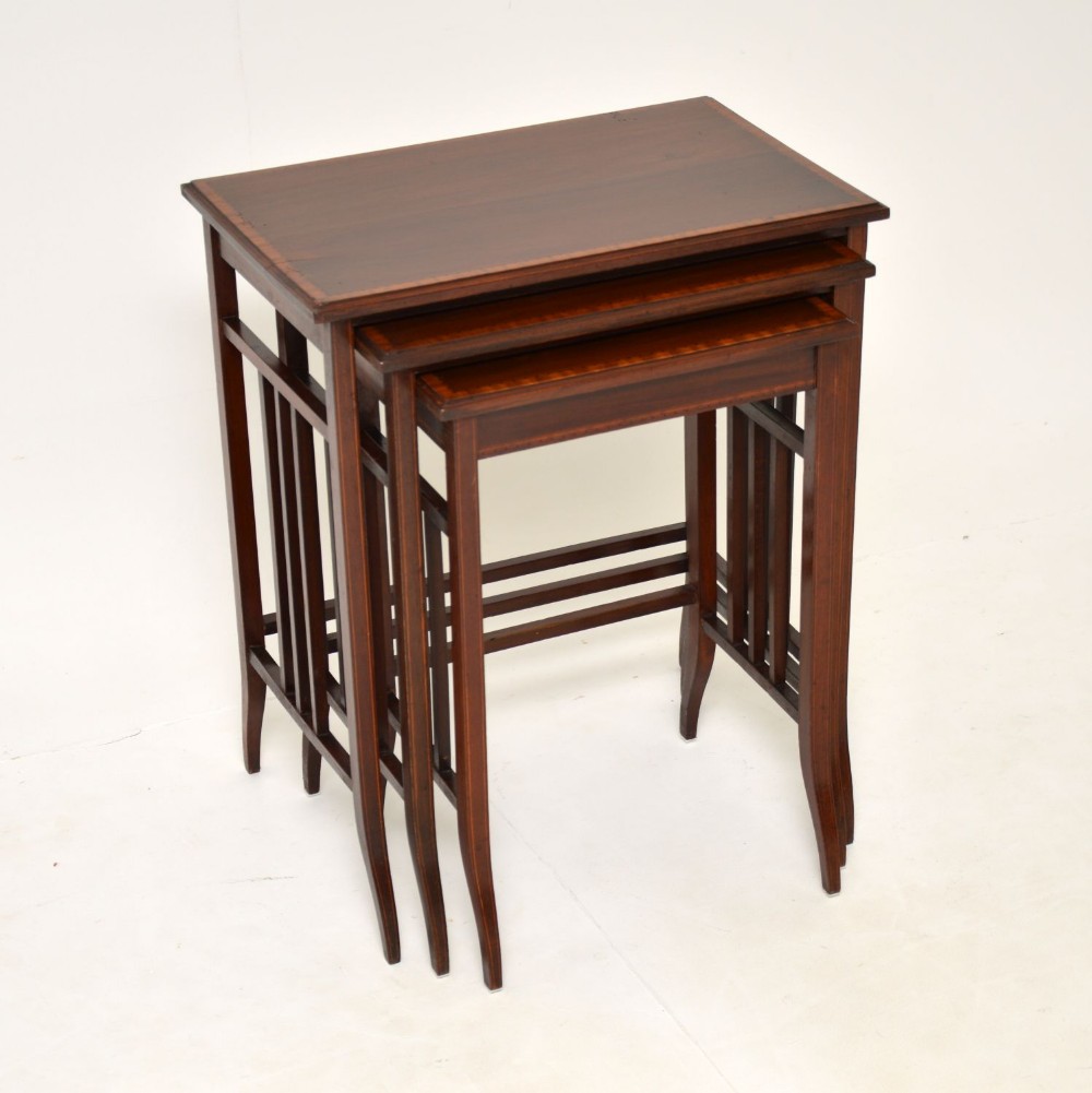 Antique Edwardian Inlaid Mahogany Nest of 3 Tables