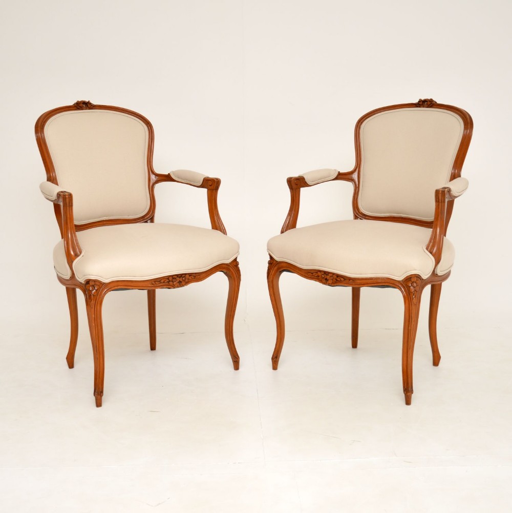 Pair of Antique French Walnut Salon Armchairs