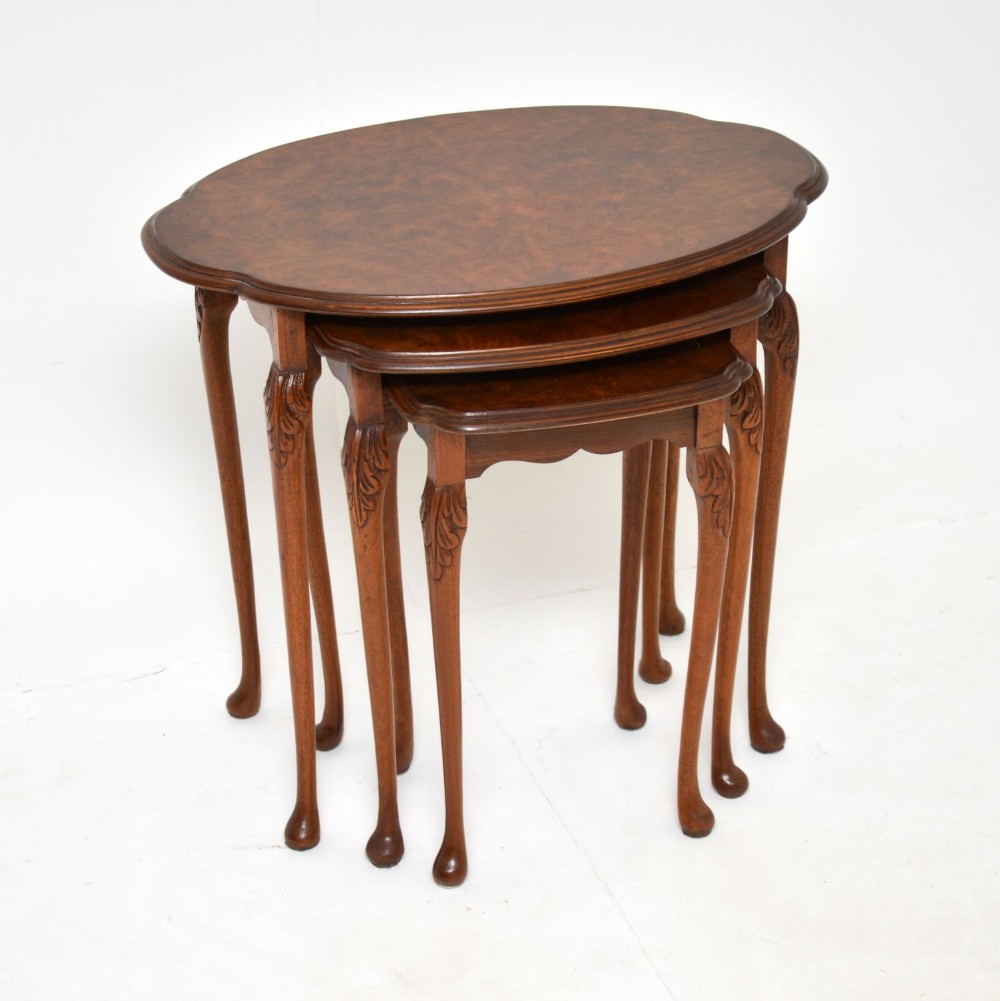 Antique Burr Walnut Nest of Three Tables