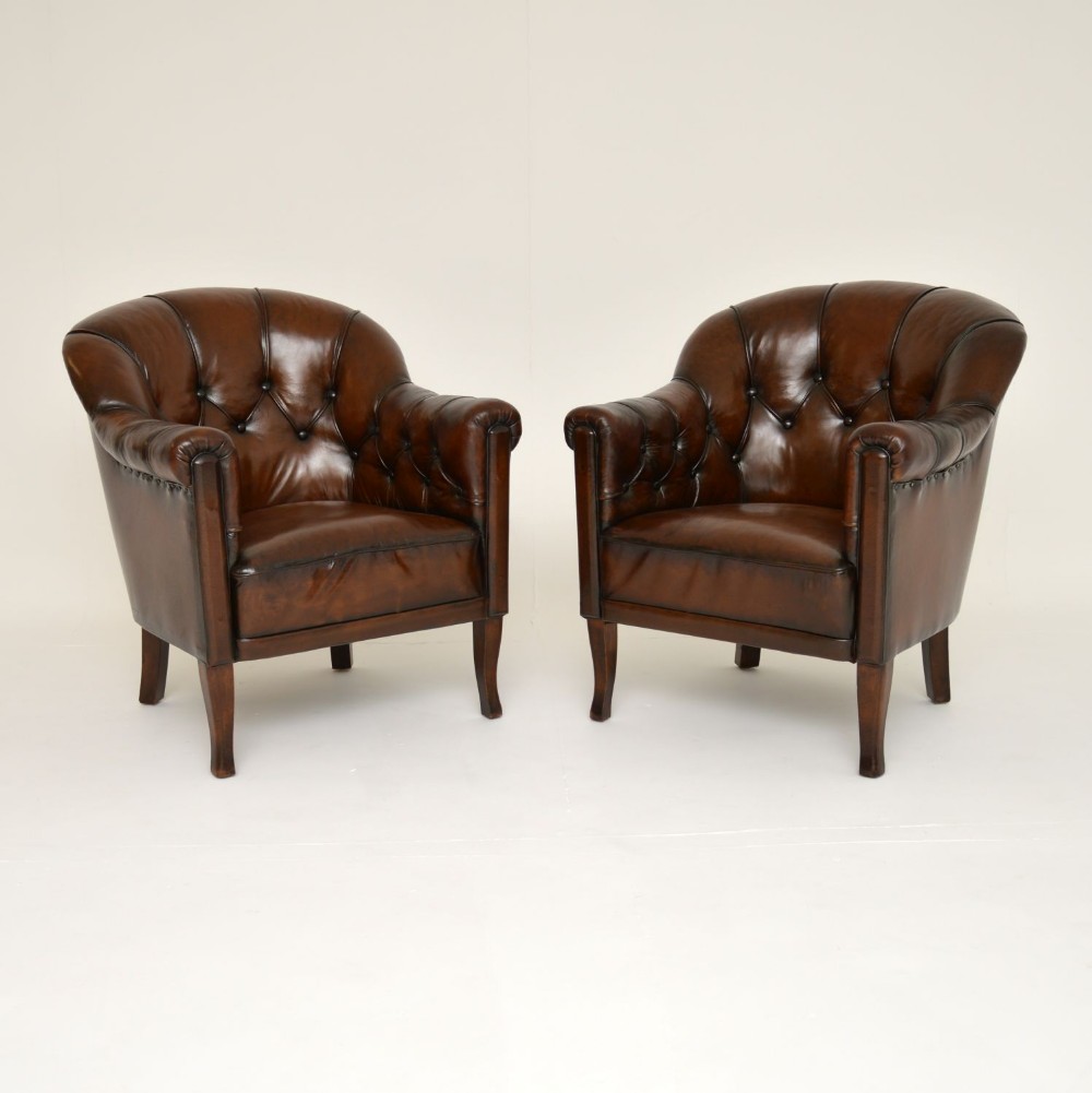 Pair of Antique Swedish Leather Armchairs
