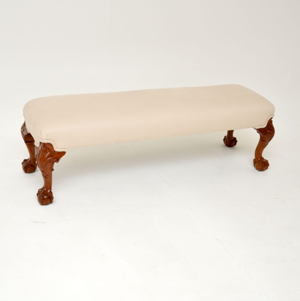 Antique Queen Anne Style Carved Walnut Stool
