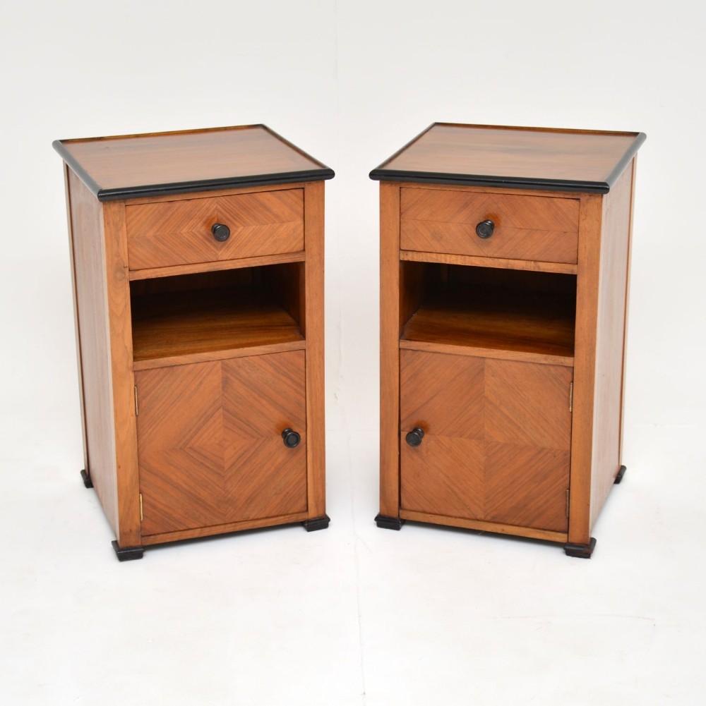 Pair of French Art Deco Walnut Bedside Cabinets