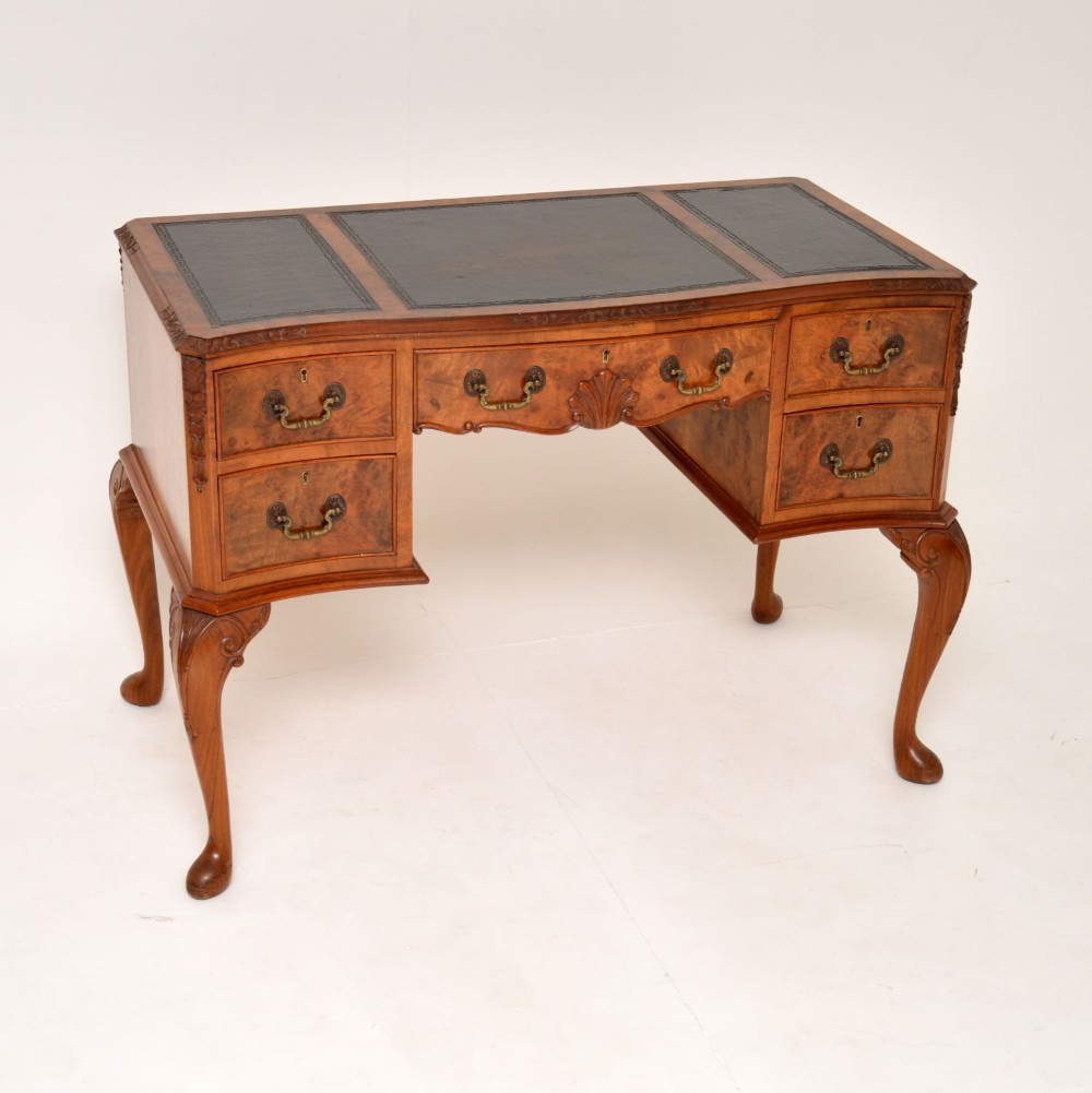 Antique Burr Walnut Leather Top Writing Desk