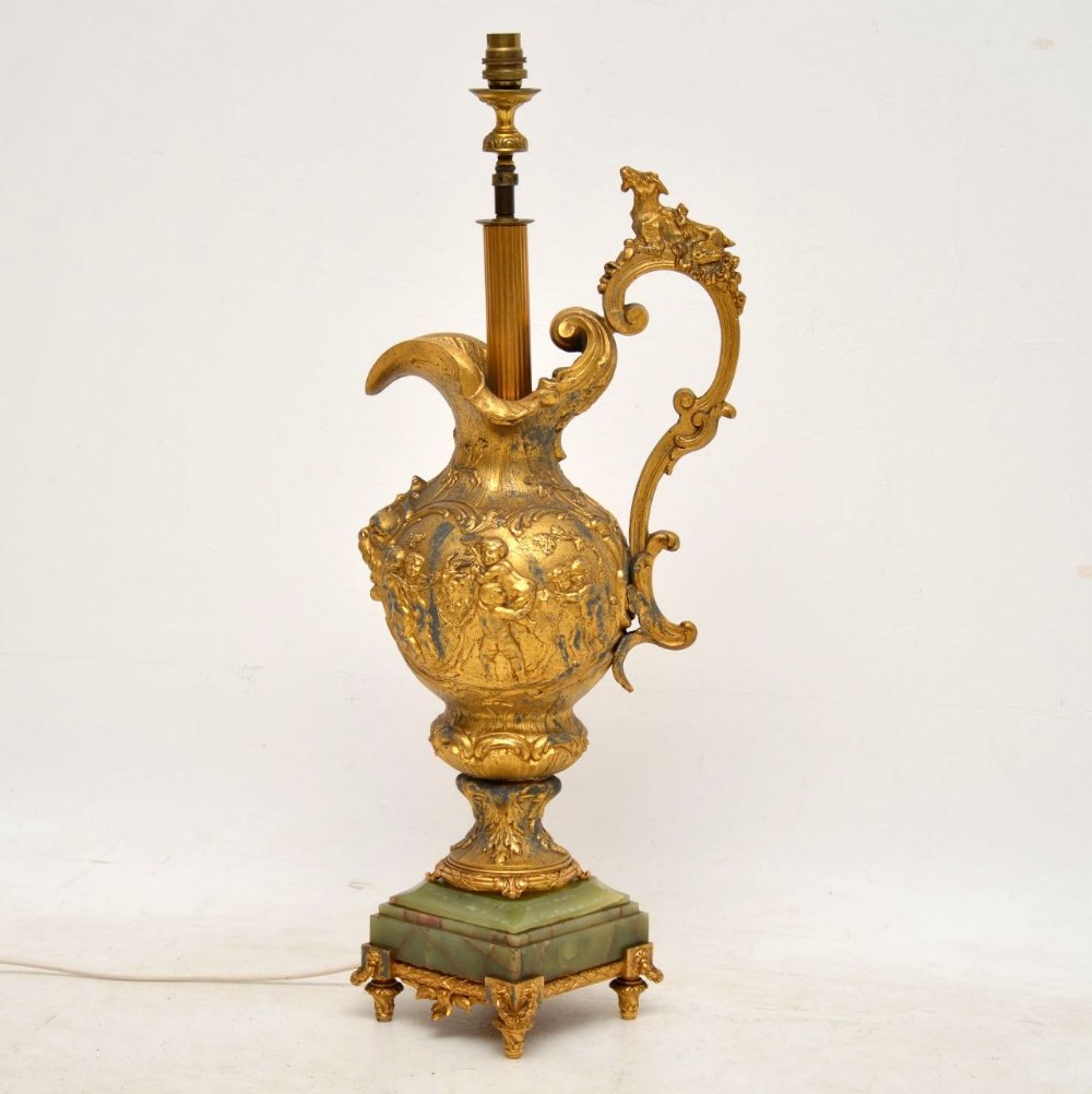 Large Antique Gilt Metal Flagon Lamp
