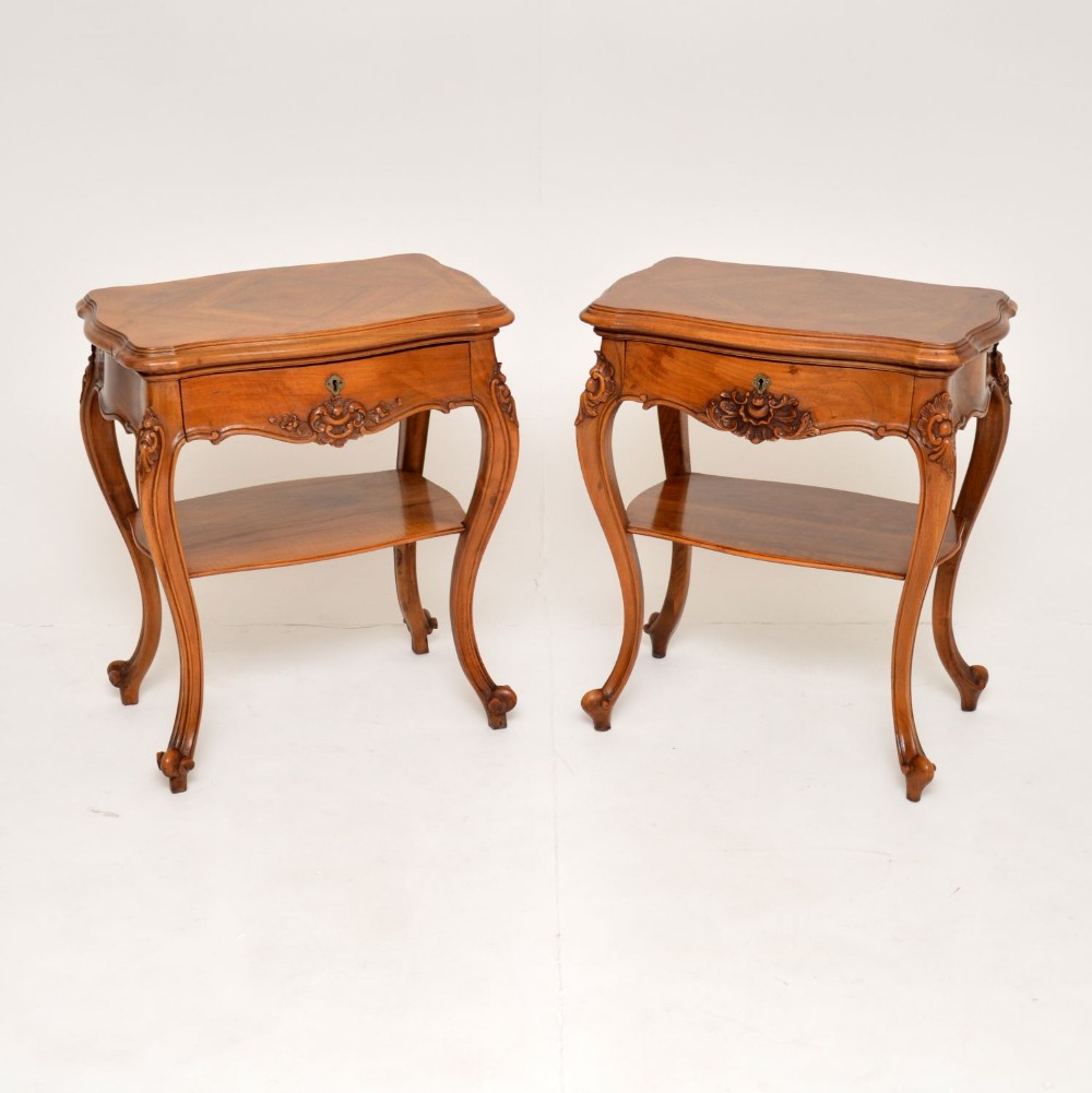 Pair of Antique French Walnut Side or Bedside Tables
