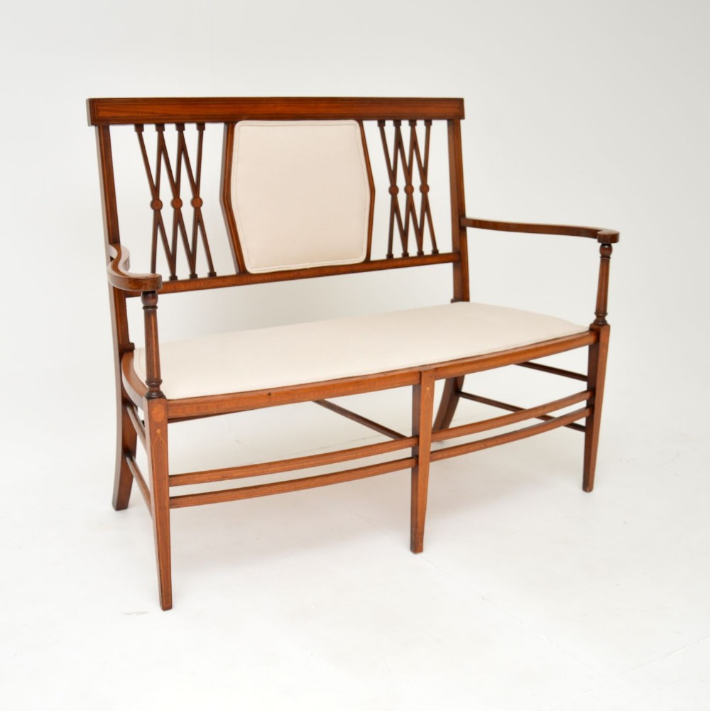 Antique Inlaid Mahogany Edwardian Sheraton Revival Settee
