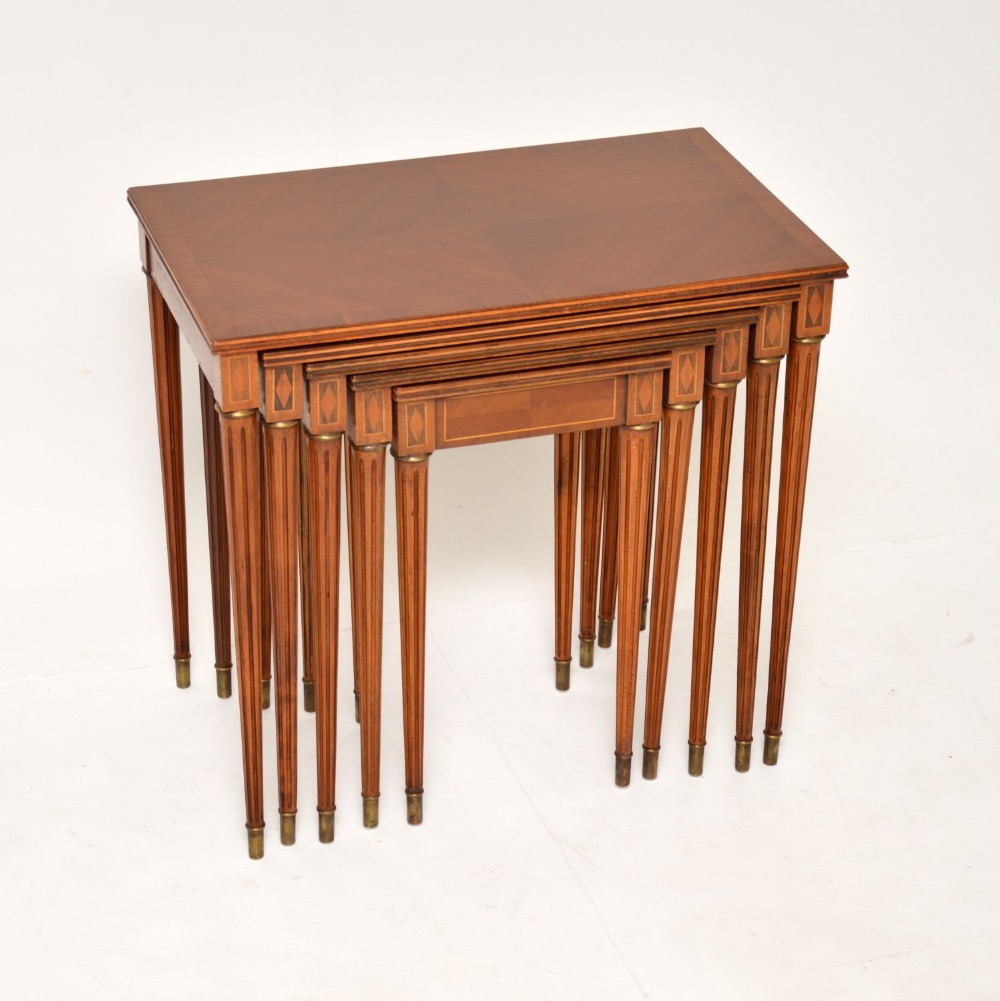 Antique French Nest of 5 Inlaid Walnut Tables