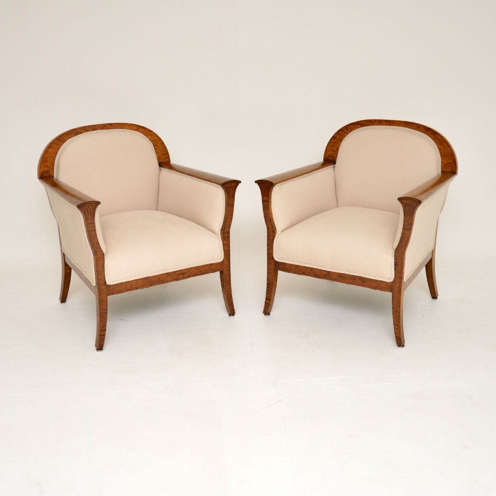 Pair of Antique Swedish Satin Birch Armchairs
