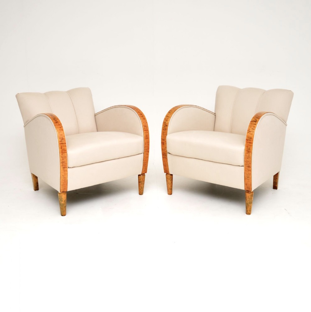 Pair of Swedish Art Deco Satin Birch Armchairs