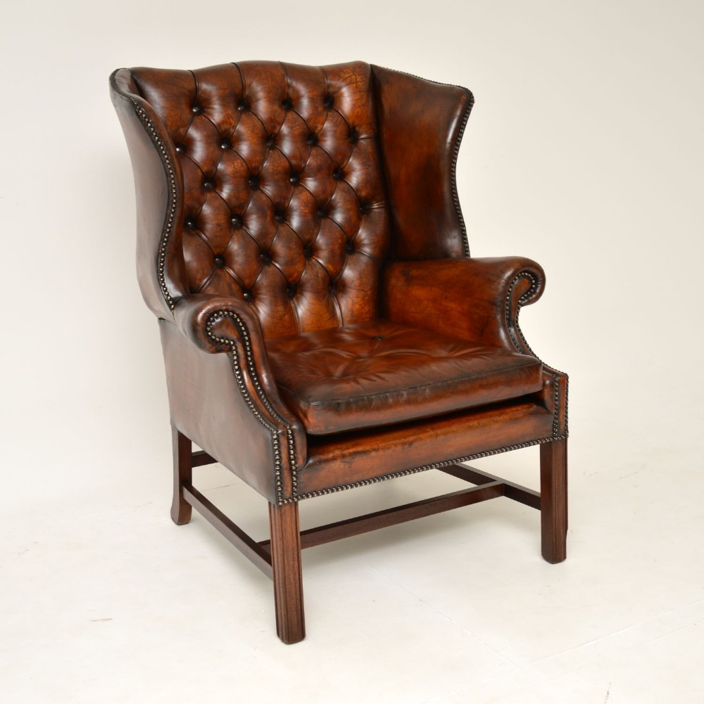Antique Leather Wing Back Armchair
